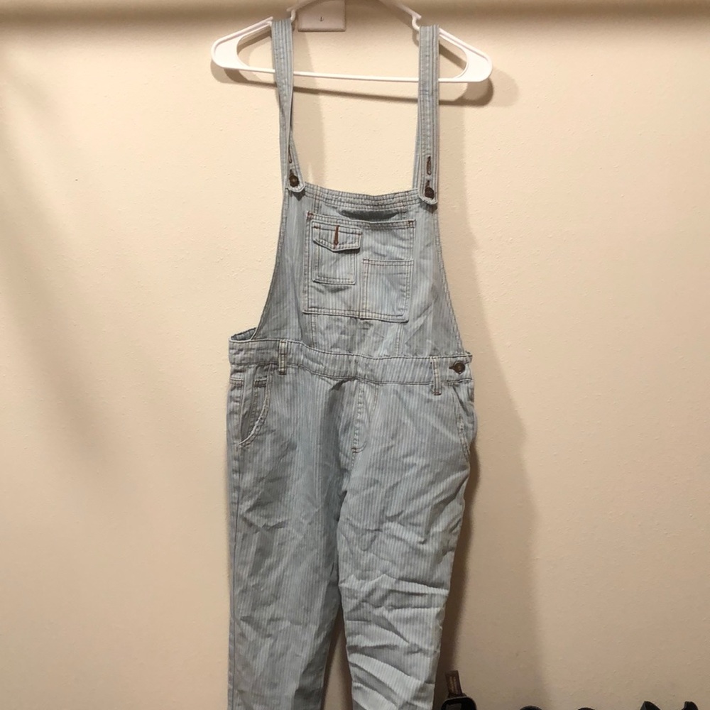 Full length pin stripe overalls